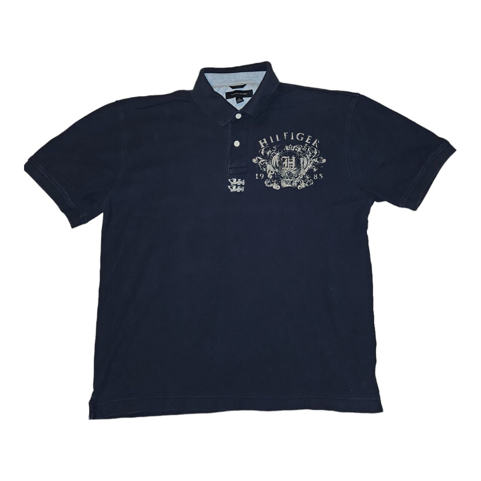 Tommy Hilfiger Polo Shirt Men's Xl Short Sleeve Navy Blue Embroidered Preppy